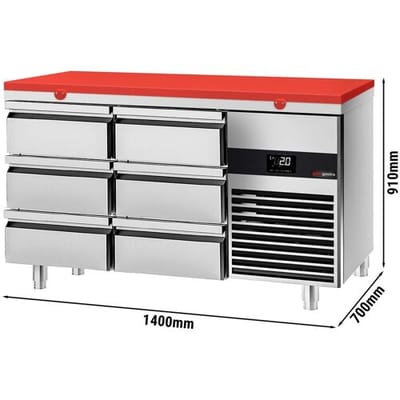 GGM Gastro Kühltisch PREMIUM - 1400x700mm - mit 6 Schubladen - inkl. Schneideplatte Rot
