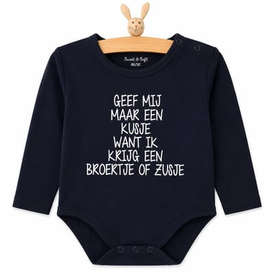 Baby rompertje unisex met tekst voor grote broer big bro brother zus big sis sister |  Geef mij maar een kusje want ik krijg een broertje of zusje  | Lange mouw | zwart | maat 98-104 | Zwangerschapsaankondiging zwangerschap aankondiging geboorte cade