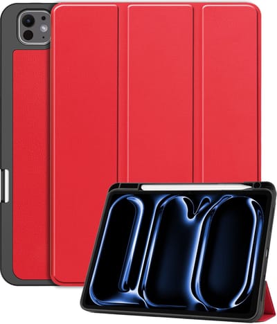 Hoesje - Geschikt voor Apple iPad Pro (2024/2025) - 11 inch - Dun & Stevig - Trifold Bookcase - Hard Cover Case - Met Uitsparing Geschikt voor Apple Pencil - Hardcover Book - Tablet Hoes - Rood