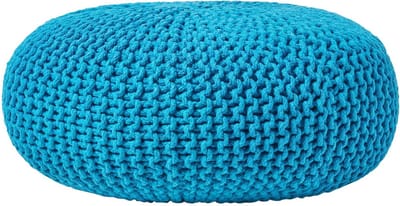 Homescapes Grote gebreide poef 100% katoen, turquoise