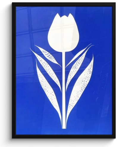 Poster in lijst - Fotolijst 60x80 cm - Posters - Tulp - Minimalistisch - Bladeren - Wit - Posterlijst zwart - Decoratie - Wanddecoratie woonkamer - Muurdecoratie slaapkamer