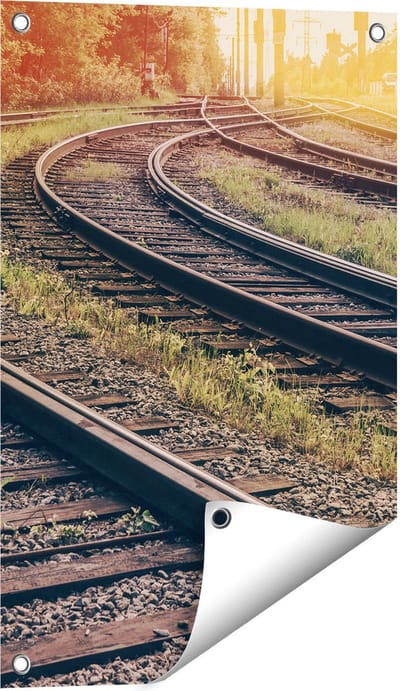 Gards Tuinposter Rails Spoorwegen naast Elkaar - 40x60 cm - Tuindoek - Tuindecoratie - Wanddecoratie buiten - Tuinschilderij
