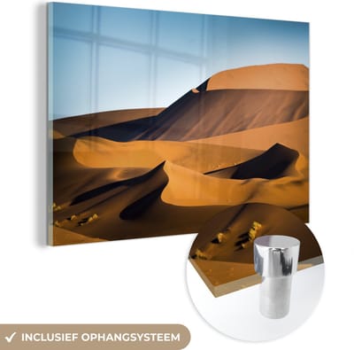 ® Glasschilderij 180x120 cm - Schilderij acrylglas - Schaduw en licht bij de Afrikaanse zandduinen van Sossusvlei in Namibië - Foto op glas - Muurdecoratie woonkamer - Wanddecoratie slaapkamer - Schilderijen