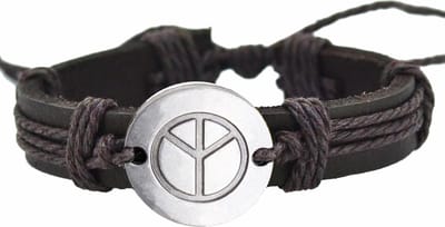 Fako Bijoux® - Leren Armband - Leder - Peace Rond - Bruin