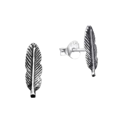 Aramat Jewels | Oorbellen | Zilveren Veertjes Oorbellen | Geoxideerd Zilver-4x13mm | |10mm | Zilver | Kinderen, Volwassenen | Verkleurd niet