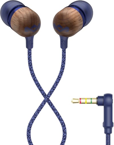 House of Marley Smile Jamaica Oortjes met Draad - Bedrade Oordopjes 3,5 mm Aansluiting - Met Microfoon en 1knopsbediening - Eco Friendly Design - 9 mm Drivers - Knoopvrije Kabel - Denim