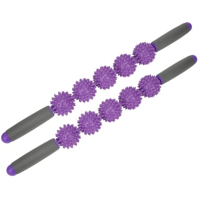 2 Stuks Massagestick Spierontspanning Massager Vijf Ballen Prikkelige Fasciarollen Yoga Roller purple
