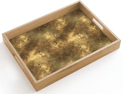 Dienblad hout 40x30 cm - Schootdienblad - Antiek - Metaallook - Goud - Borrelplank rechthoek - Plateau dienbladen