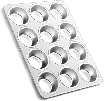 Muffinpan, roestvrijstalen muffinbakvorm voor 12 muffins, oven- en vaatwasmachinebestendig