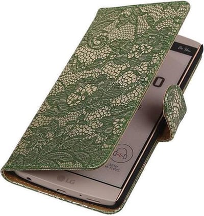 Lace Bookstyle Wallet Case Hoesjes Geschikt voor LG V10 Donker Groen
