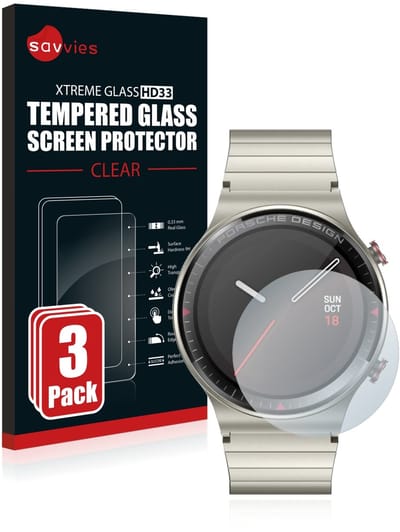 Savvies - Glas Screenprotector voor Huawei Watch GT 2 Porsche Design - Gehard Beschermglas 9H 3 Stuks