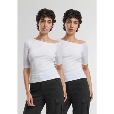 Urban Classics - Organic Asymmetric Rib Top - XS - Wit/Wit