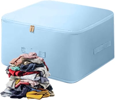Opbergtas Dekbed - Beddengoed Organizer - Ruimte Besparen - Ademend Satijn - 52x42x56 cm - Blauw