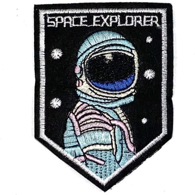 Patchy® – Space Explorer Astronaut Strijk Embleem Patch 6.7 cm / 8.9 cm / Blauw Wit Roze Zwart - Patches
