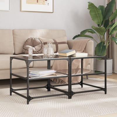 vidaXL - Salontafels - 2 - st - met - zwart - glazen - blad - 50x50x45 - cm - staal