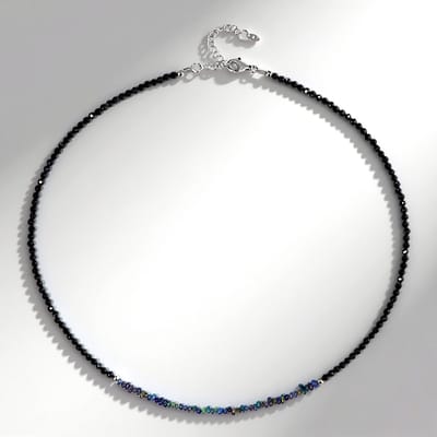 Cavill - Zilveren Halsketting 925 Sterling Zilver - Zwarte Spinel 24 521 ct & Kleurrijke Mezezo Opalen 4 378 ct - Verstelbaar 45-50 cm