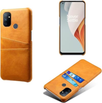 Back Cover met Opbergvakjes + PMMA Screenprotector voor OnePlus Nord N10 5G _ Bruin