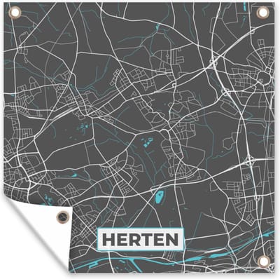 Tuin poster Kaart – Plattegrond – Stadskaart – Herten – Duitsland – Blauw - 200x200 cm - Tuindoek