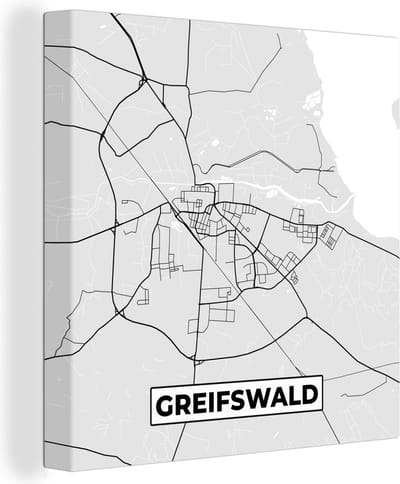 Canvas Schilderij Kaart - Stadskaart - Greifswald - Plattegrond - Duitsland - 20x20 cm - Wanddecoratie