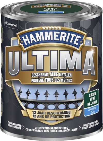 Hammerite Ultima - Groen - 0,75 l - Zijdeglans - 7,5 m²/l - Afwerkingslaag