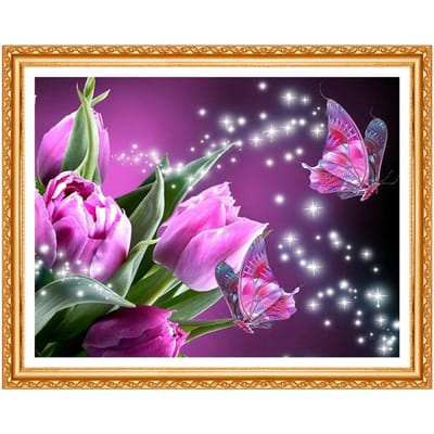 Peinture diamant de fleurs brodées à faire soi-même, point de croix, strass ronds complets, décoration de maison inachevée, cadeau 20X30CM purple
