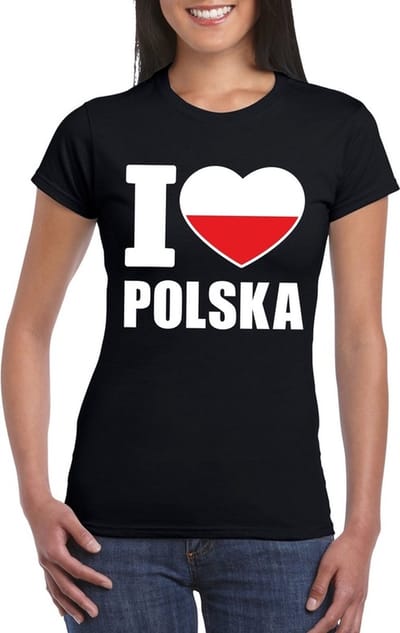 Polen supporters kleding t-shirt - voor dames - zwart - met vlag kleuren print - korte mouwen S