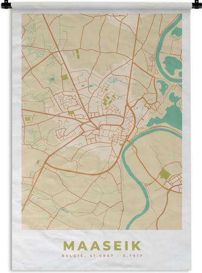 Wandkleed - Wanddoek - België - Stadskaart - Plattegrond - Maaseik - Kaart - 120x180 cm - Wandtapijt