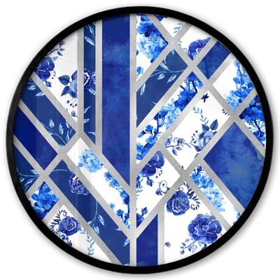 Poster in lijst Rond - Fotolijst 40x40 cm - Posters - Delfts blauw - Patroon - Abstract - Ronde posterlijst zwart - Decoratie - Wanddecoratie woonkamer - Muurdecoratie slaapkamer
