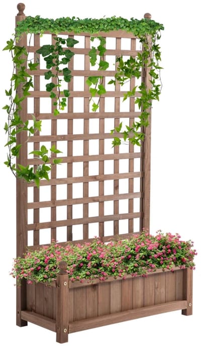 Plantenbak met klimrek - Bloembak - Weerbestendig - Met trellis - Buiten - Hout - Plantenrek - Verkoold