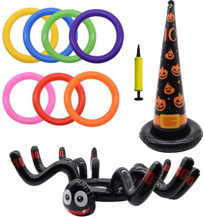 Dailygoods- Ring Toss Game - Opblaasbare Heksen Hoed - Drankspel - Luchtpomp Inbegrepen - Halloween Thema - Gezellig Gezinsplezier - Ringwerpspel