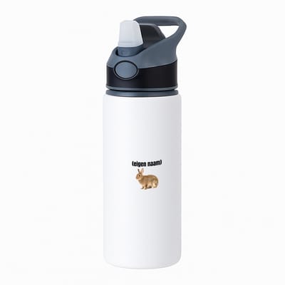 Hacebo® - konijn met eigen naam waterfles met rietje zwart - Konijn - konijnen liefhebbers - iemand die houdt van konijnen - verjaardag - cadeau - kado - water fles - 650ML
