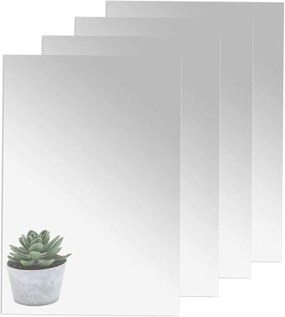 Set van 4 Zelfklevende Flexibele Spiegelstickers voor Wand, Badkamer en Slaapkamer - A4 Acryl Spiegelfilm (29 x 21 cm)