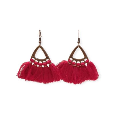 Aramat Jewels | Oorbellen | Boho Oorhangers met Kwastjes – Rood 55x30mm | | | |30mm | Staal | Volwassenen | Verkleurd niet