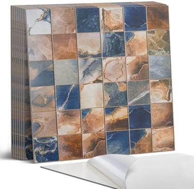 Coloray Plaktegels - Mozaïek met steenpatronen Portugese Tegels - 30 cm x 30 cm - Bruin Plaktegels - 9 stuks - Vierkant PVC Tegels - Plaktegels Keuken - Zelfklevende Vloertegels - Vinyltegels Vloer Zelfklevend - Zelfklevende Tegels