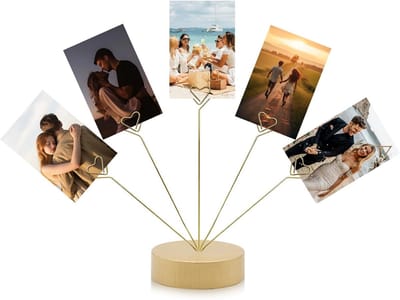 Gouden Boom Fotohouder met Vijf Clips voor Desk Display, Feestdecoratie en Cadeau, Rond Voet voor Foto's
