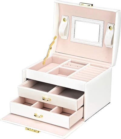 Afsluitbaar Sieradenkistje met 2 Laden en 3 Lagen - Compacte Sieradenopslag voor Oorbellen, Halskettingen en Ringen - Perfect Cadeau-idee