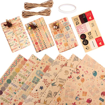 QTTVBTNA Verjaardag Inpakpapier – 6 vellen Kraft Papier – 50 X 70 cm –Cadeaupapier voor verjaardag, Sinterklaas & Kerst