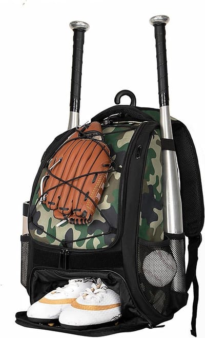 Honkbaltas Rugzak - Sporttas Vleermuis - Sportuitrusting Vervoeren - Apart Schoenenvak - 18.5" H x 13.4" B - Camogroen