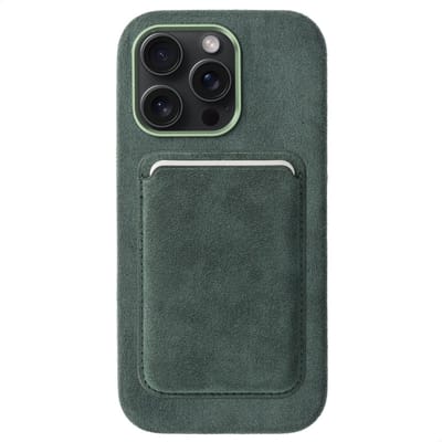 Rosso Avanti Hoesje Geschikt voor Apple iPhone 14 Pro Max met Magnetische Kaarthouder | Compatibel met MagSafe / Qi2 | Echt Italiaans Alcantara | Back Cover en Wallet | Groen