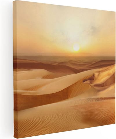 Artaza Canvas Schilderij Zandduinen - 30x30 cm - Klein - Wanddecoratie Woestijn - Muurdecoratie Zon - Kamer Accessoires Landschap