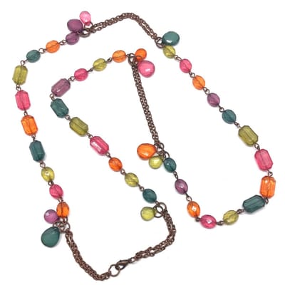 Behave - Kleurrijke bronzen ketting met stenen 80 cm (+7 cm verlengketting)