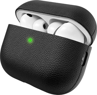 KeyBudz Artisan Lederen Hoesje AirPods Pro 3 – Handgemaakt van Topkwaliteit Italiaans Leer – Robuuste 4-Delige Polycarbonaat Bescherming – Compatibel met Bedrade en Draadloze Oplaadmechanismen - Zwart