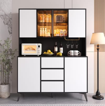 HAUSS SPOLE Buffetkast - Vitrinekast Met Appgestuurde Ledverlichting En 3 Lades - Voor Keuken En Woonkamer - MDF - 120x40x160 Cm - Zwart Wit