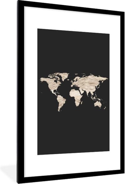 Poster in lijst - Fotolijst 80x120 cm - Posters - Wereldkaart - Aquarelverf - Patroon - Posterlijst zwart - Decoratie - Wanddecoratie woonkamer - Muurdecoratie slaapkamer