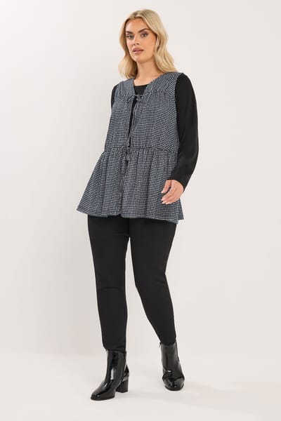 Yours Mouwloze Top Met Striksluitingen En Gingham Print In Zwart Size 42