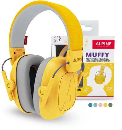 Alpine Muffy Kids Gehoorbescherming Kinderen 25 dB (5–16 Jaar) - Verstelbare Oorkappen voor Focus, School & Evenementen - Comfortabele & Opvouwbare Oorbeschermers - Geel