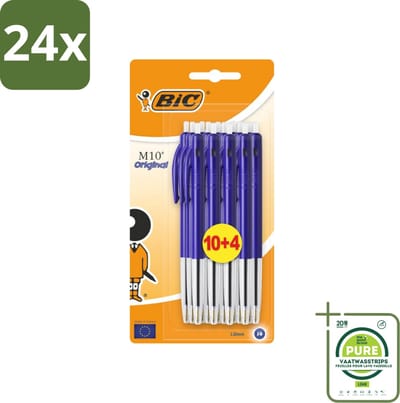 BIC - M10 Original - Balpennen met Kliksysteem - Blauw - 1 mm Punt - 14 Pennen - Voordeelverpakking - 24 stuks - Balpennen - Schrijfset