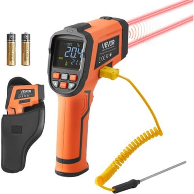 VEVOR infraroodthermometer -30℃ tot 1600℃, digitale IR-temperatuurmeter met LCD-display, type K-thermocouple en dubbele laser, contactloze temperatuurmeter voor de kookindustrie (niet voor menselijk gebruik)