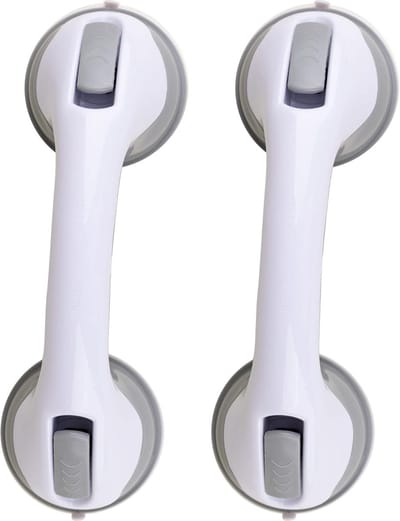Douche Handgreep met Zuignap Badkamer - 2 stuks - Douchegreep - 29.5 cm - douche greep - Geschikt voor douche en toilet - Vochtbestendig - Veiligheidsgreep - Handvat voor ouderen en kinderen - grijs - 29.5*9.6*8 cm