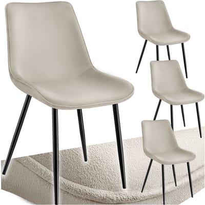 tectake® Eetkamerstoel - Gevoerde fluwelen zitting - Zwart metalen poten - Woonkamer, eetkamer, slaapkamer en kantoor - Draagkracht 120 kg - Set van 4 - Crème /zwart